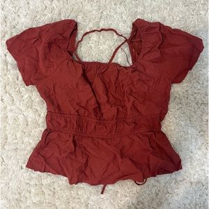 Red short sleeve open back top